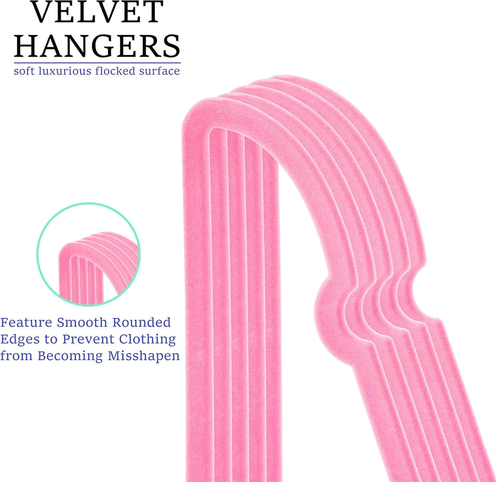 Velvet Hangers | 20-Pack Non-Slip Adult Hangers with 360° Swivel Hook - Durable & Stylish for Coats, Shirts, Dresses (Pink)