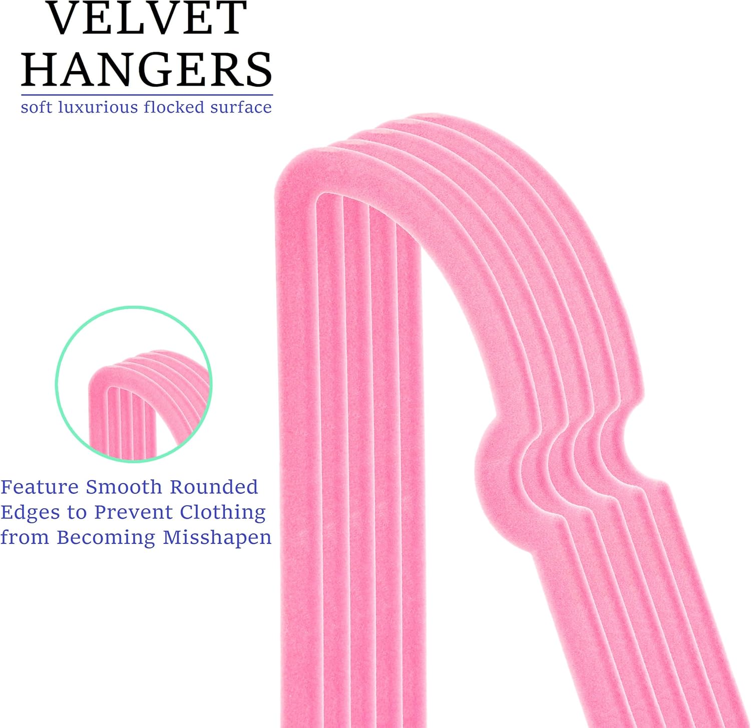 Velvet Hangers | 20-Pack Non-Slip Adult Hangers with 360° Swivel Hook - Durable & Stylish for Coats, Shirts, Dresses (Pink)