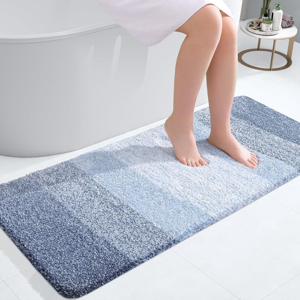 OLANLY Bathroom Runner Rugs - Extra Soft Microfiber Bath Mats | Quick Dry, Machine Washable, 47x20, Blue
