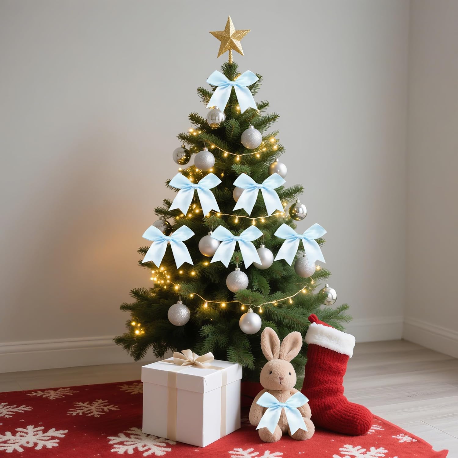 Skiennix Premium Satin Ribbon Bows - 50 Pieces 3.3 Inch Gift Wrap Bows for Holiday & Party Decor | Light Blue
