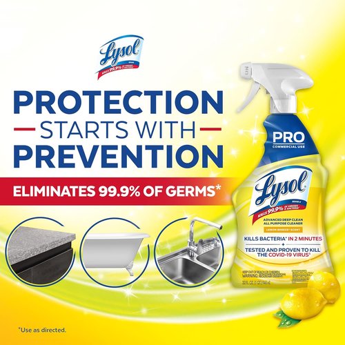 Lysol Pro All-Purpose Cleaner - Deep Cleaning Disinfectant Spray - Lemon Breeze Scent - 32 oz Bottle (Pack of 12)