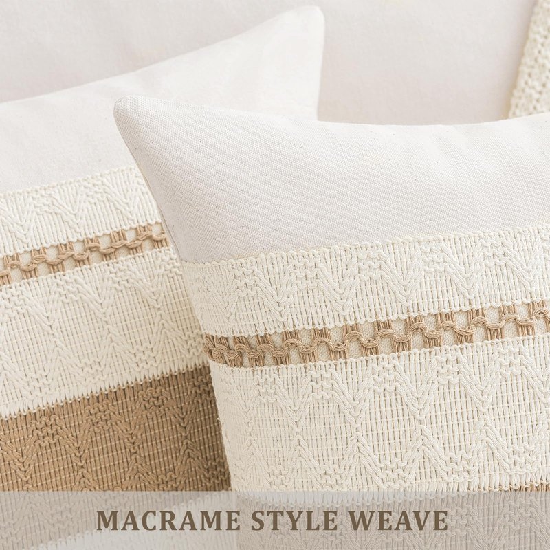 Laolitou Decorative Pillow Covers 18×18 Pack of 2, Boho Cotton Linen Soft Cozy Neutral Throw Pillow Cases for Living Room Sofa Bedroom Couch Cushions Home Decor