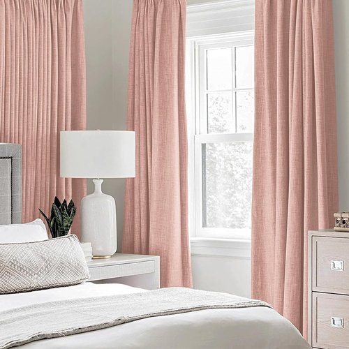 MIULEE Linen Blackout Curtains - Thermal Insulated Blush Pink Grommet Drapes | 52 x 54 Inch (2 Panels)