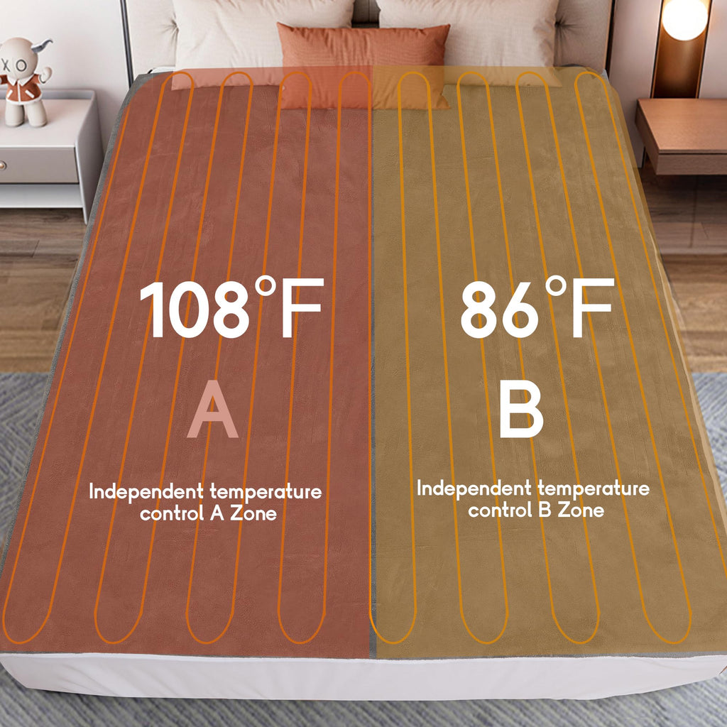 Heated Mattress Pad Queen Size 60"x80", 5 Heating Levels Dual Control with 10 Hours Auto-Off, Cozy Coral Fleece, Warming Bed and Fast Heating, Grey