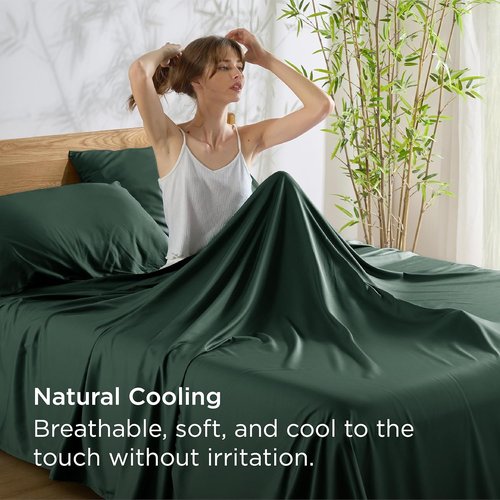 Bedsure King Size Cooling Sheets Set - Breathable Bamboo Rayon, Soft & Luxurious, Deep Pocket 16" - Forest Green