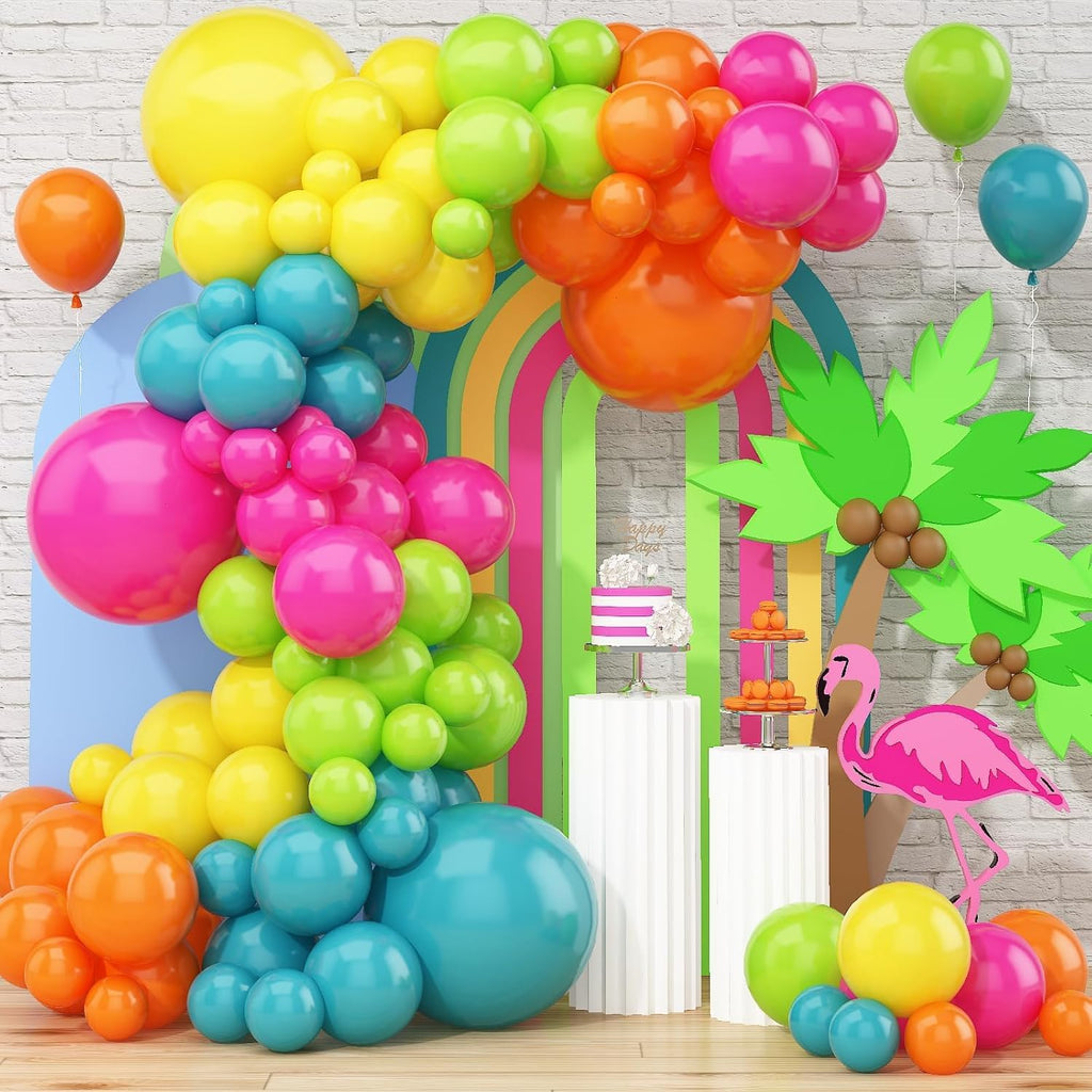 Skiennix 141 Pcs Rainbow Balloon Arch Kit - Neon Summer Colors for Hawaiian Luau & Birthday Parties
