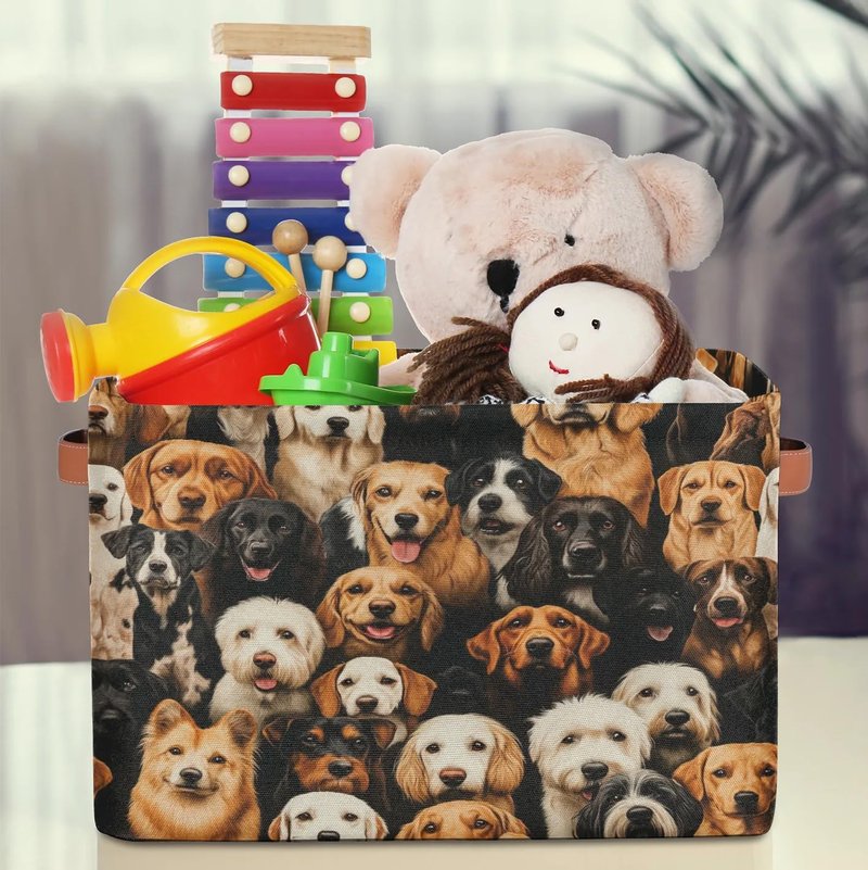 RPWOBBYQ Cute Dogs Puppy Storage Boxes Theme Storage Nursery Baskets with Handle Closet Collapsible Organizer Shelf Bins for Book Cloth 15 X 11 X 9.5 IN