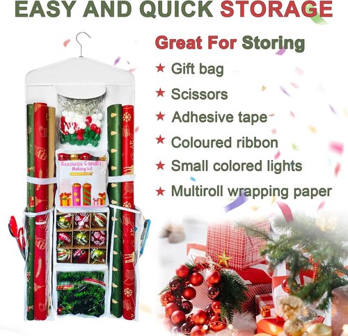Gift Wrap Organizer - Double-Sided Hanging Storage Bag for Wrapping Paper | Black