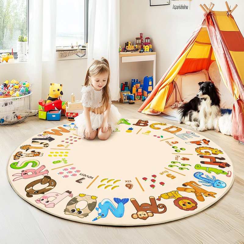 Bolacrom Kids Rugs for Playroom Educational Rug for Learn The ABC Alphabet, Soft Machine Washable Non-Slip Cute Carpet for Classroom Toddler Nursery Kids Room Decor Mat
