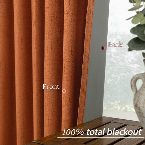 KOUFALL Burnt Orange Curtains 2 Panels Retro Linen Blackout Colorful Mid Century Modern Bohemian Curtains for Living Room Bedroom 84 Inch Long