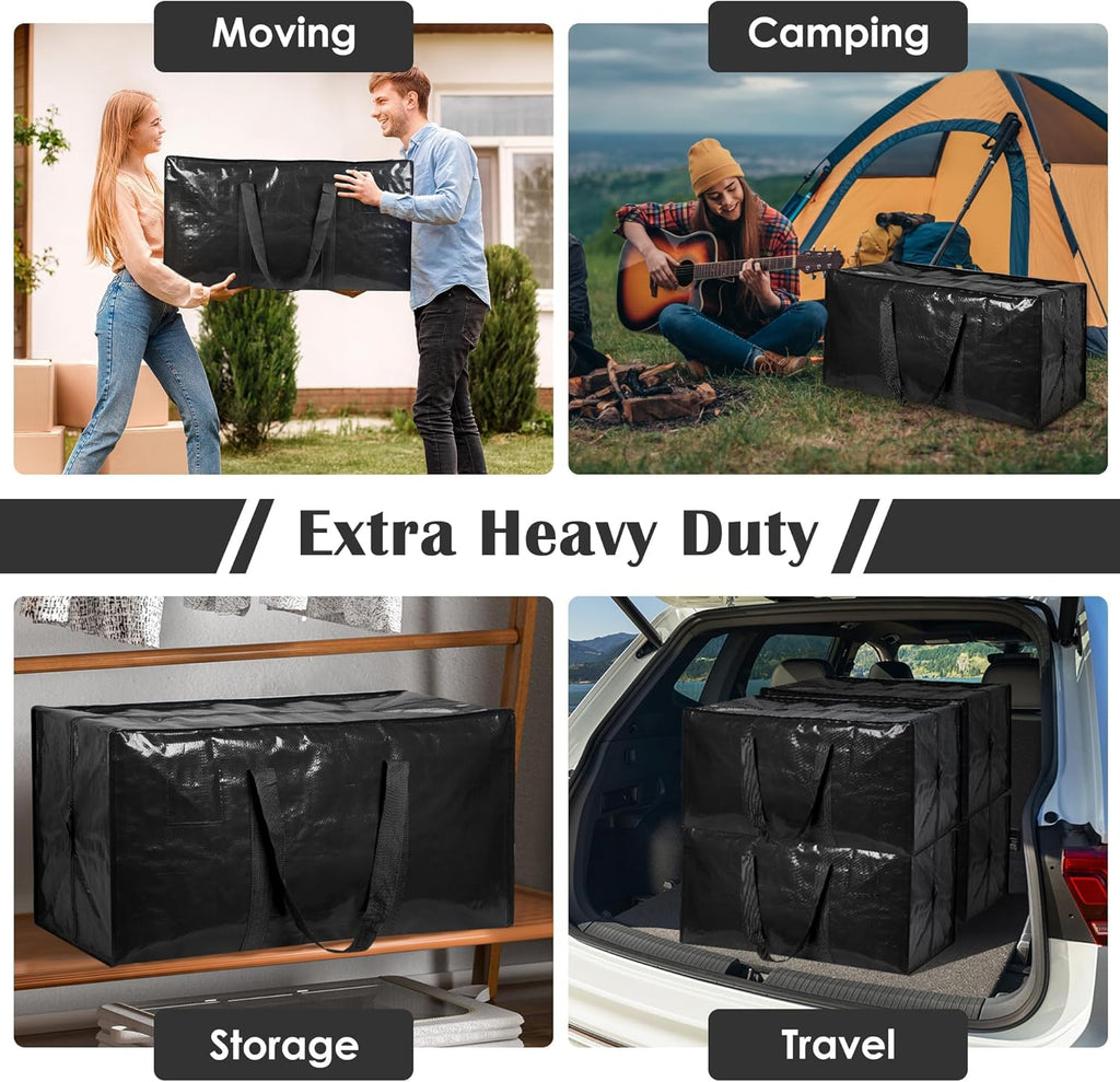 Skiennix 6 Pack Moving Bags - Extra Large 93L Heavy Duty Waterproof Storage Totes | Black for College & Home Organization