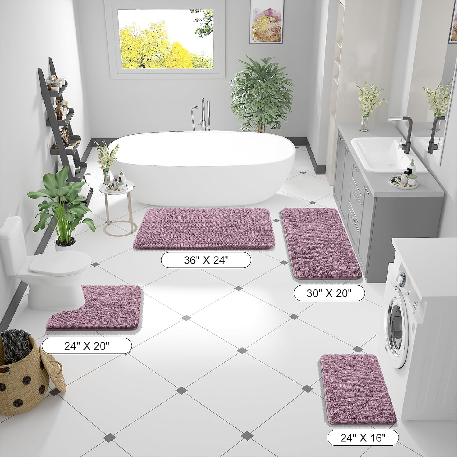 OLANLY Bathroom Runner Rugs - Soft Absorbent Chenille Bath Mat | Quick Dry, Machine Washable, 59x24, Deep Plum
