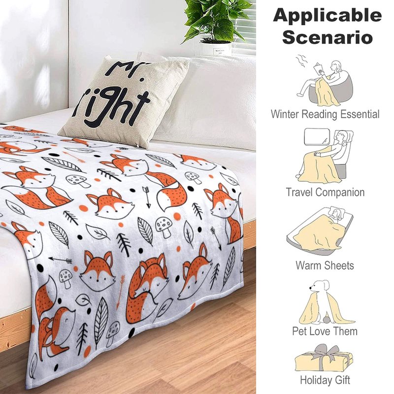 Cute Fox Blanket Super Soft Cozy Flannel Throw Blankets Bedding for Sofa Bedroom Living Room Kids Adults Gifts 50"x40"
