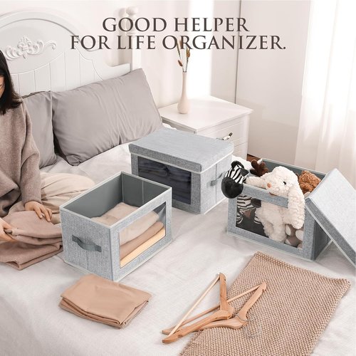 Homsorout Storage Baskets - 4 Pack Large Fabric Organizer Bins with Lids for Closet & Living Room