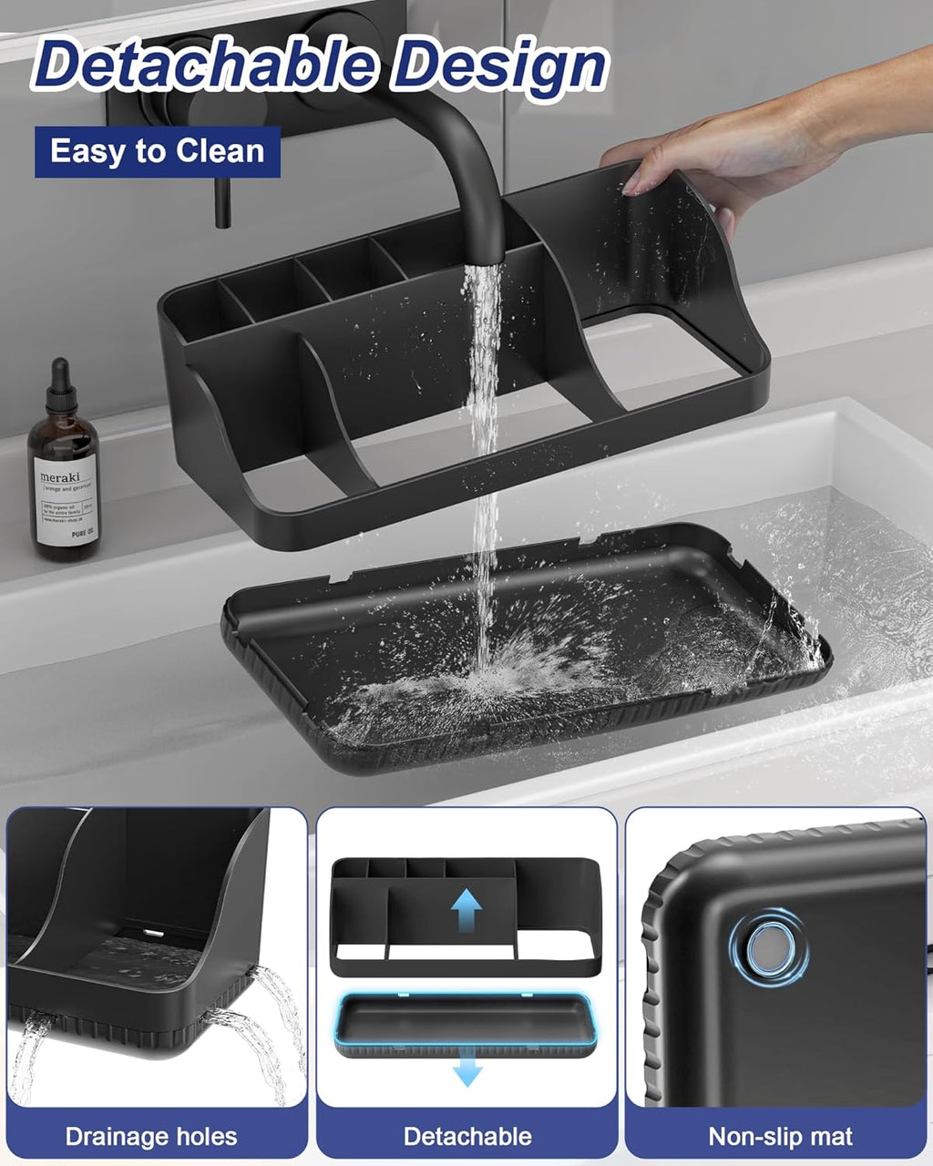 Skiennix Bathroom Counter Organizer - 7 Slot Detachable Toothbrush Holder for Adults & Kids | Anti-Slip Design