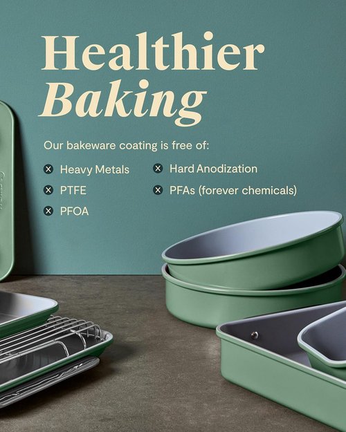 Caraway Nonstick Ceramic Bakeware Set - 11 Pieces with Assorted Pans & Cooling Rack | Non-Toxic, PTFE & PFOA Free - Black