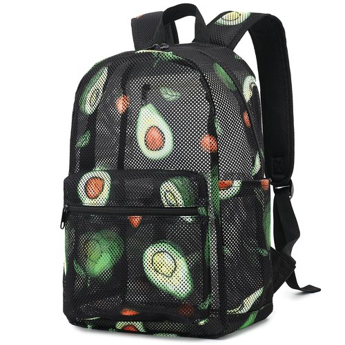 Dezcrab Avocado Mesh Backpack for Girls, Kids Teens School Backpacks Women Bookbags Semi-transparent Beach Backpacks