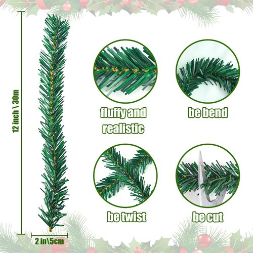 Caplidou 200 Pcs Christmas Garland Ties 12 Inch Artificial Pine Needles Twist Garland Ties Faux Pine Greenery Wired Branches for Banister Wreath Gift Wrapping Party Christmas Tree Decoration (Green)