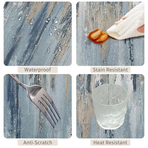 TTQYFNM 54x108inches Modern Aesthetic Stripe Tablecloth Gray Blue Brown Contemporary Abstract Painting Fabric Table Cloth Waterproof and Stain Resistant Table Cover for Kitchen Dining Room Home Decor