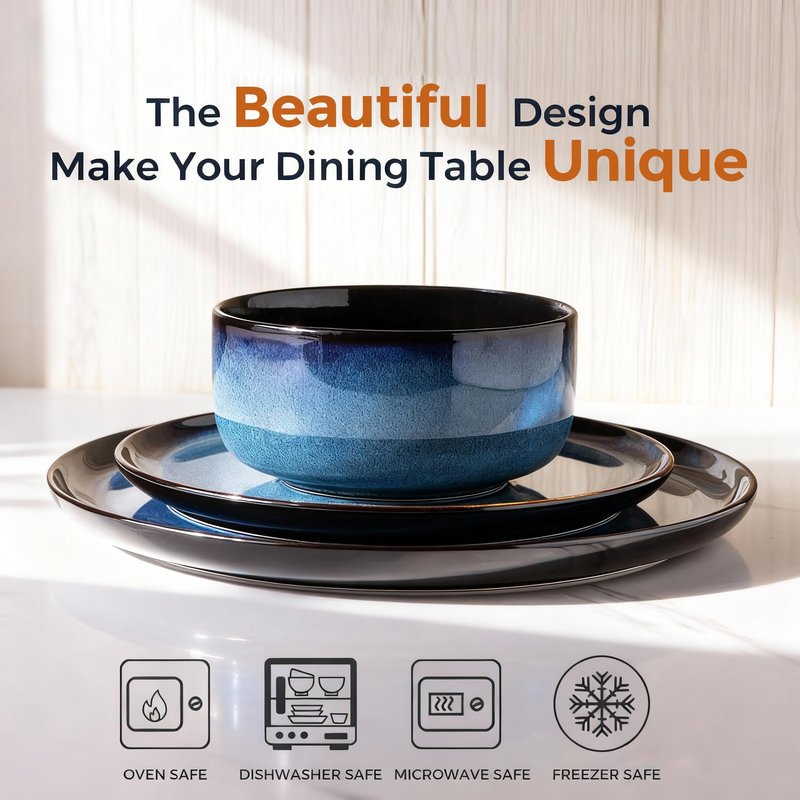 Ceramic Dinnerware Sets for 4,Handcraft Wavy Rim Stoneware Plates and Bowls Sets,Highly Chip and Crack Resistant | Dishwasher & Microwave & Oven Safe Dishes set,Service for 4 (12pc)-White &Wave