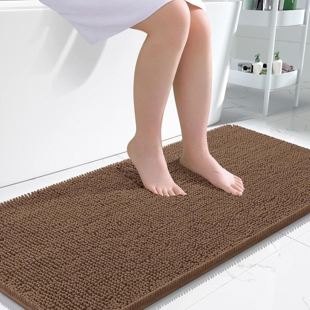 OLANLY Large Bath Rugs - Extra Soft Chenille with Quick-Dry Rubber Backing | 45x27 Mocha Color