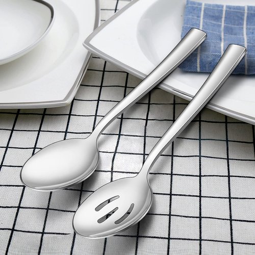 LIANYU 6 Pack Serving Spoons and Forks Set, 8.6 Inch Stainless Steel Metal Serving Utensils for Buffet Catering Banquet, Dishwasher Safe