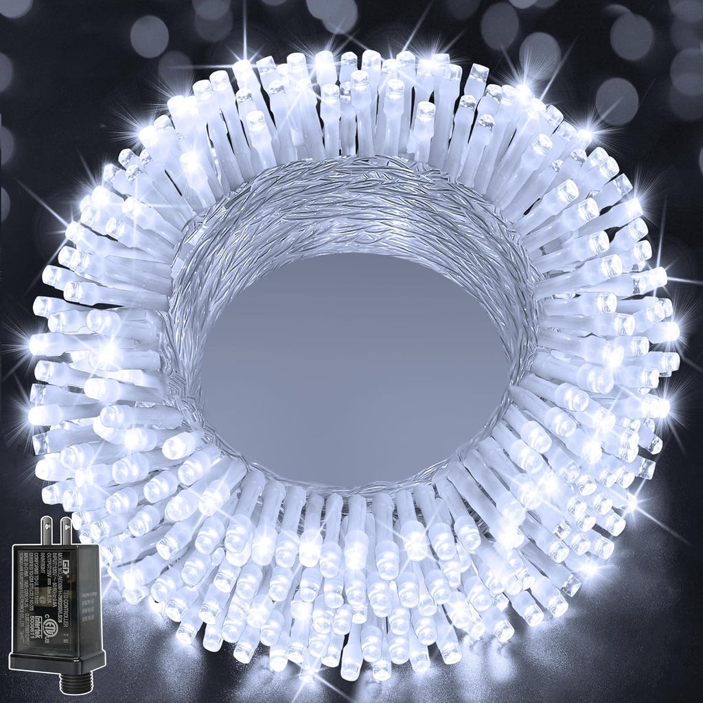 Ollny 200 LED Christmas Lights - 60FT Cool White Connectable String Lights | 8 Modes Waterproof Timer for Indoor & Outdoor Use