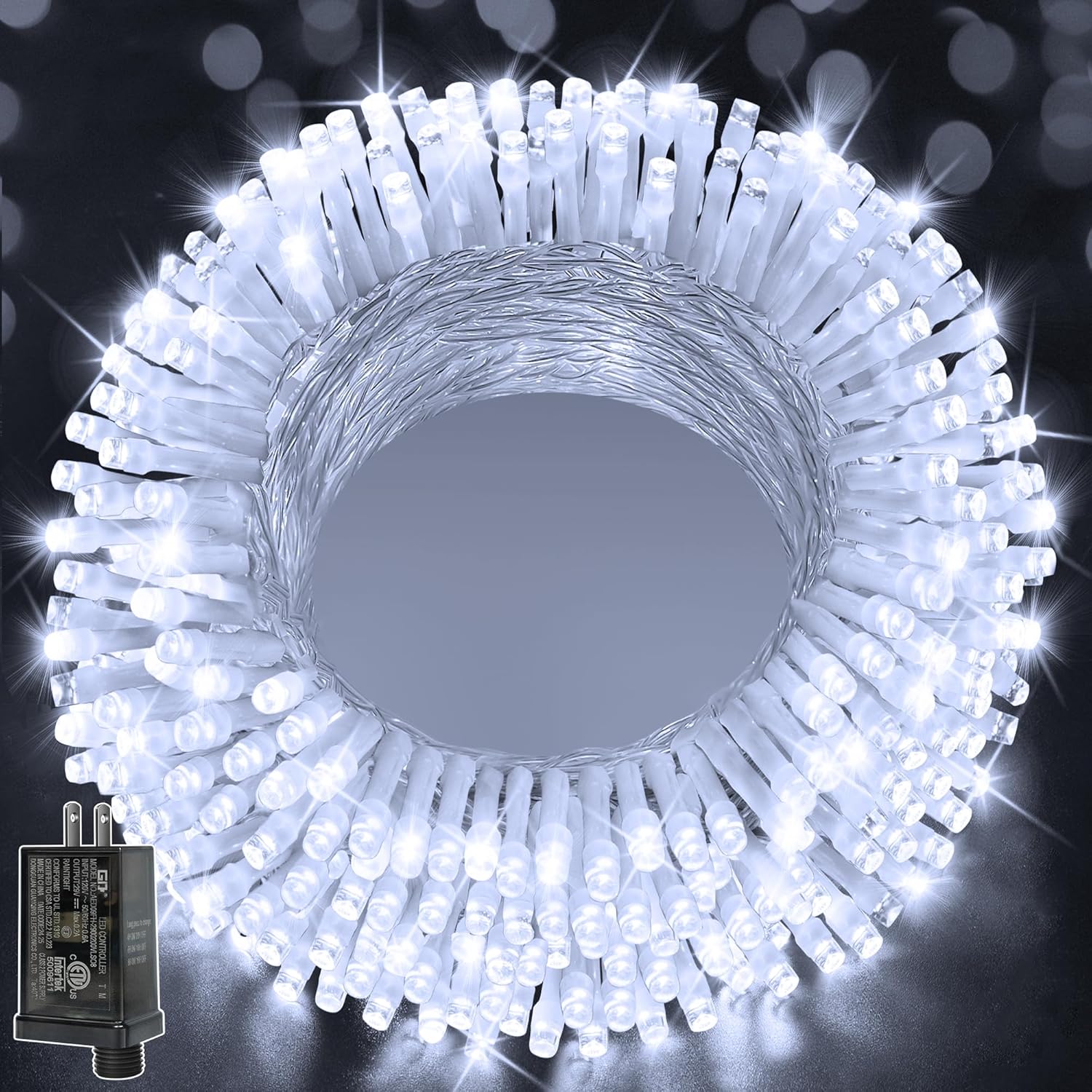 Ollny 200 LED Christmas Lights - 60FT Cool White Connectable String Lights | 8 Modes Waterproof Timer for Indoor & Outdoor Use