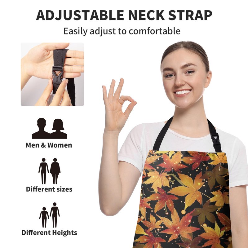 Kwlegh Fall Aprons for Adults Women Men Golden Red Maple Leaves Apron with Pockets Adjustable Strap Kitchen Chef Apron Black Cooking Apron for Cooking Barbecue Crafting Sewing