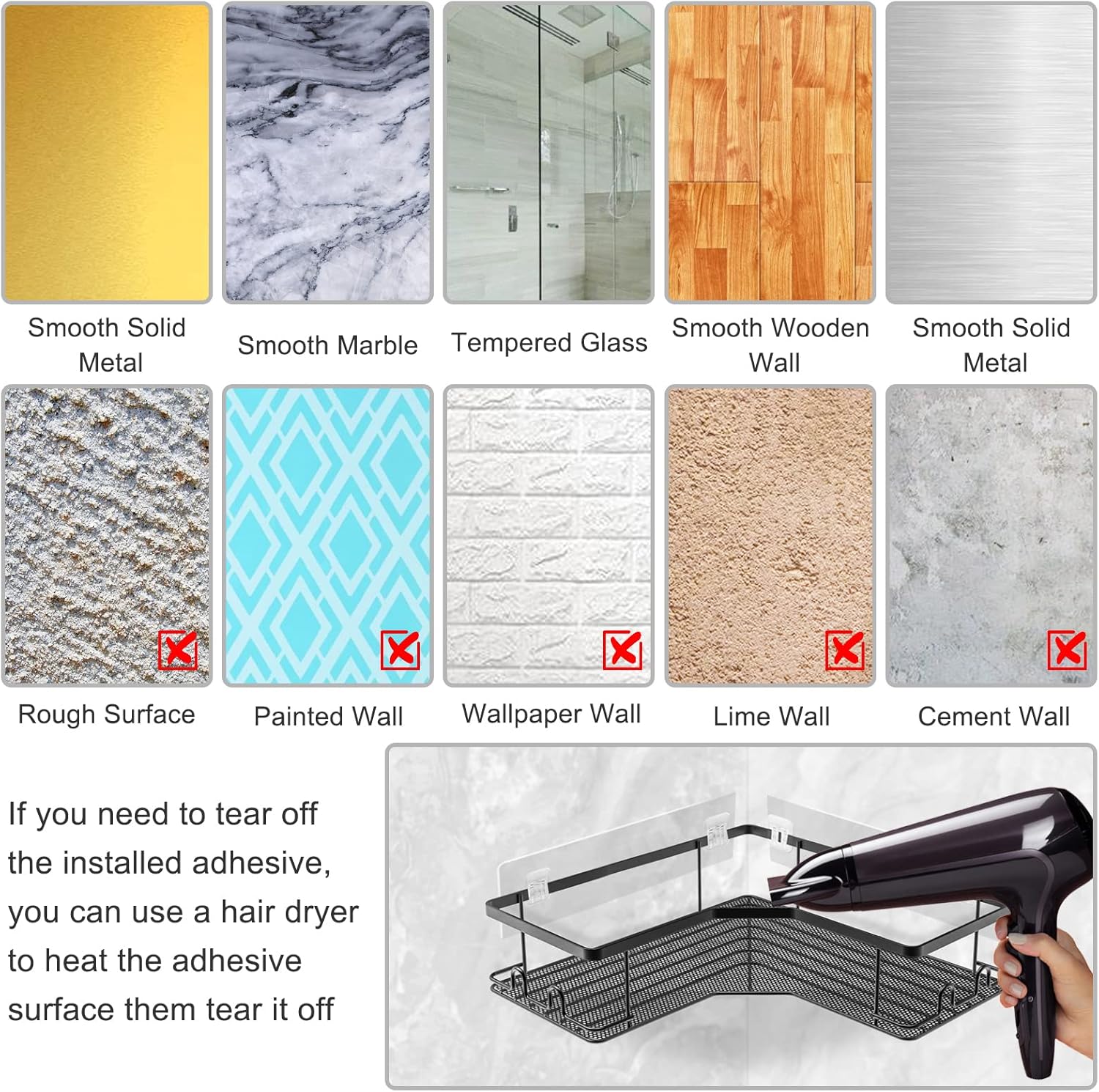 Skiennix Shower Caddy Adhesive Replacement Stickers - No Drilling Bathroom Corner Organizer | 4-Pack
