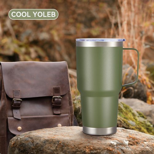 Cool Yoleb 30 oz Tumbler with Handle and Lid, Stainless Steel Tumblers Bulk Double Wall Vacuum Insulated Travel Mug Leak Proof Cup Keep Drinks Cold and Hot Army Green, 8 Pack