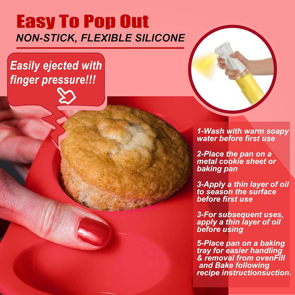 Skiennix Silicone Muffin Pan Set - 12-Cup Non-Stick Baking Mold | Dishwasher & Microwave Safe