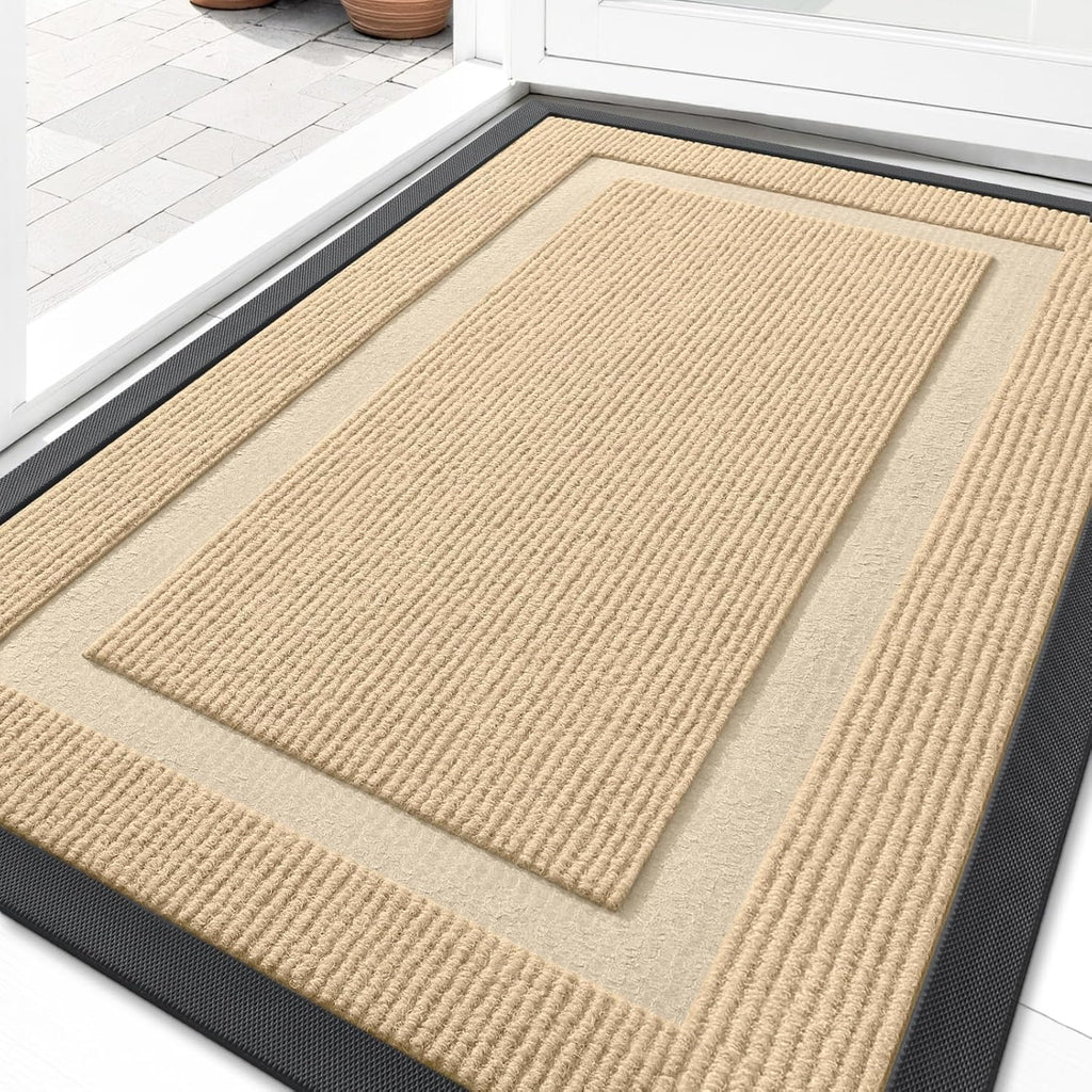 OLANLY Indoor Outdoor Front Door Mat - Waterproof, All-Weather, Easy Clean, 36x24, Beige
