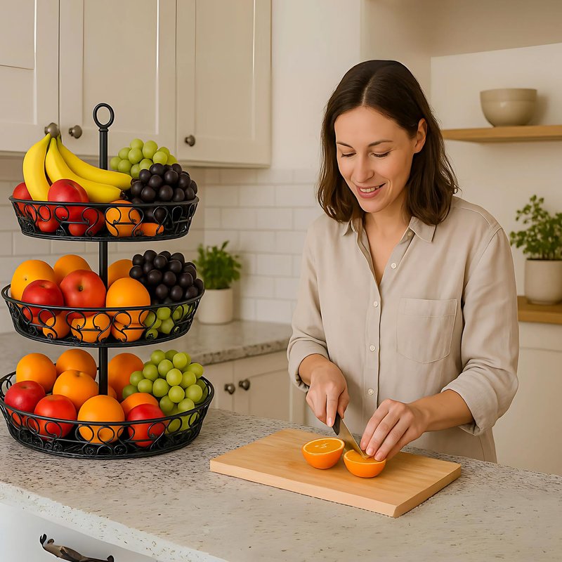 SDZOREN Large 3-Tier Fruit Basket for Kitchen Counter – Easy to Assemble, Antique Black, Stackable Fruit and Vegetable Storage Bowl (3 Layers)
