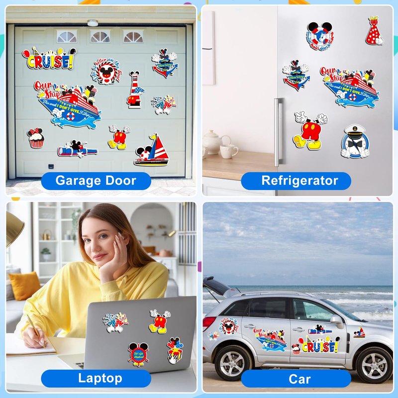 16pcs Reflective Captain & Mouse Cruise Door Decorations - Cute Summer Life Magnetic Stickers & Decals for Cars, Refrigerator, Carnival Cruise Ship, Birthday & Holiday Party
