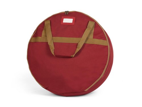 Covermates Keepsakes Wreath Storage Bag – Heavy-Duty Polyester with Buckle Straps & Interior Pouch – Protective Holiday Wreath Organizer with Handles, D-Ring & Label Window, Red