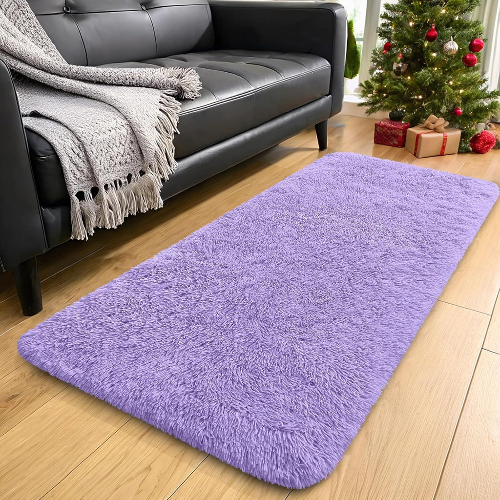 OLANLY Runner Rugs - Soft, Machine Washable Shaggy Carpet for Hallway & Bedroom | Light Purple 2x6 ft