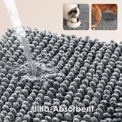 EHEYCIGA Super Absorbent Dog Door Mat - Quick-Dry Chenille, Non-Slip, 30x20 Inch, Grey
