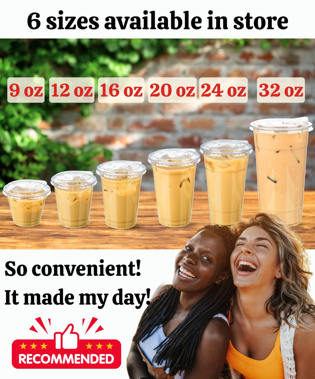 Aestleaf 32 oz Clear Plastic Cups with Lids, 25 Sets Disposable Plastic Iced Coffee Cups with Strawless Sip-Lids, To Go Coffee Cup for Smoothie, Milkshake, Cold Drinks
