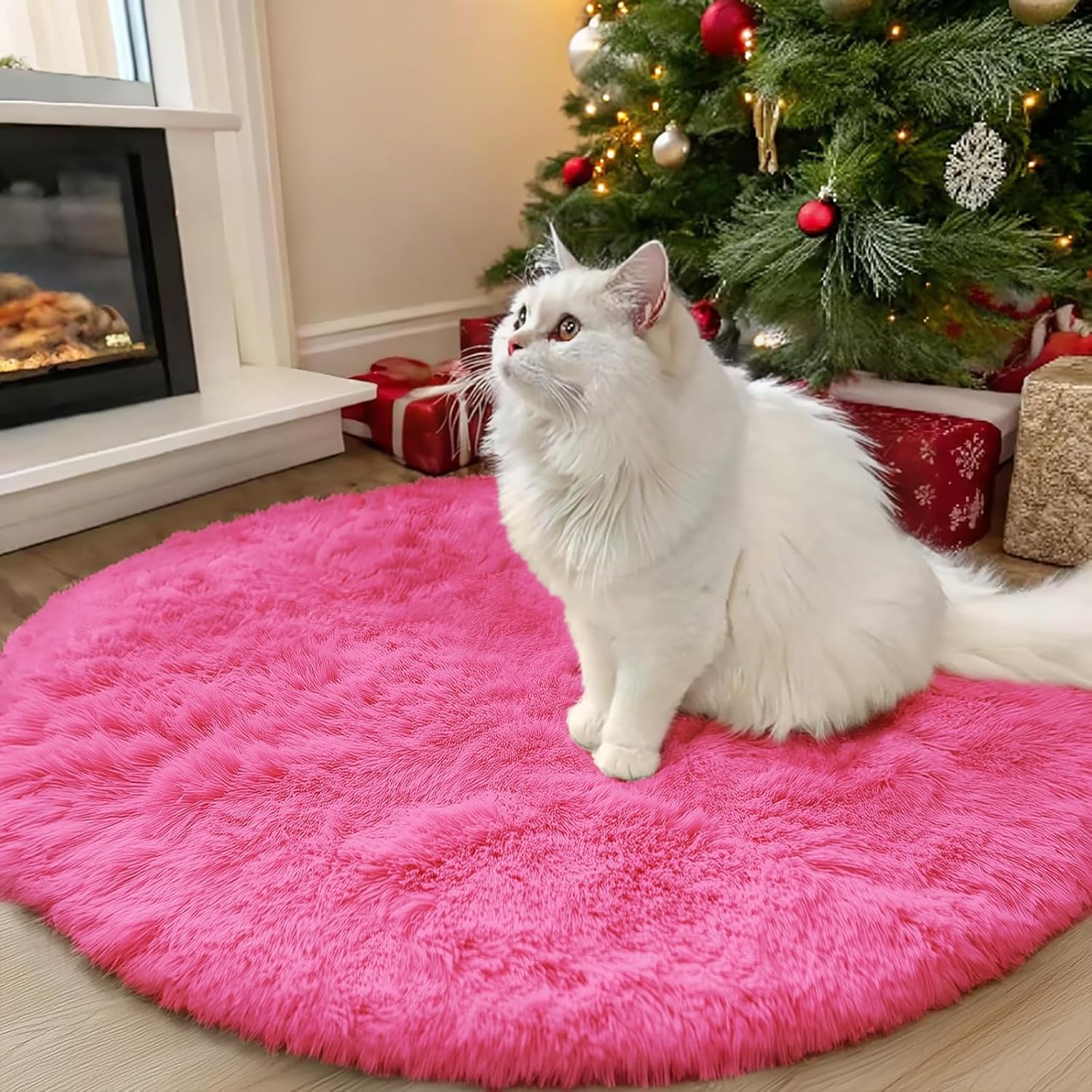 OLANLY Round Hot Pink Area Rug - Soft, Fluffy, Machine Washable 3 ft Carpet for Bedroom & Living Room Decor