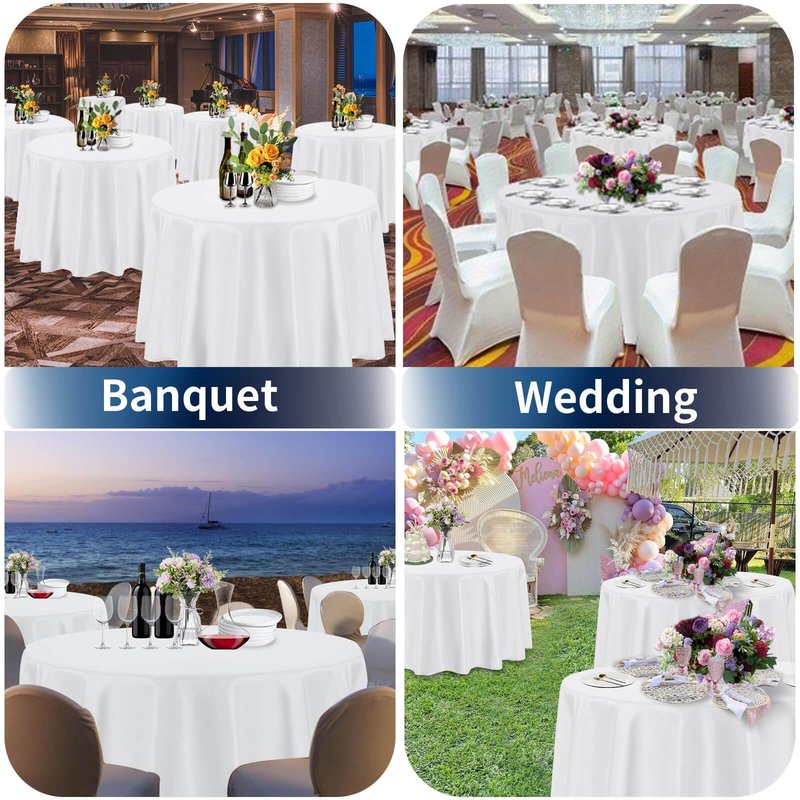 PureFit 8 Pack Round White Table Cloths 70 Inch for Round Tables, Stain and Wrinkle Resistant Table Linens for Home Use, Wedding, Party, Banquet and Camping