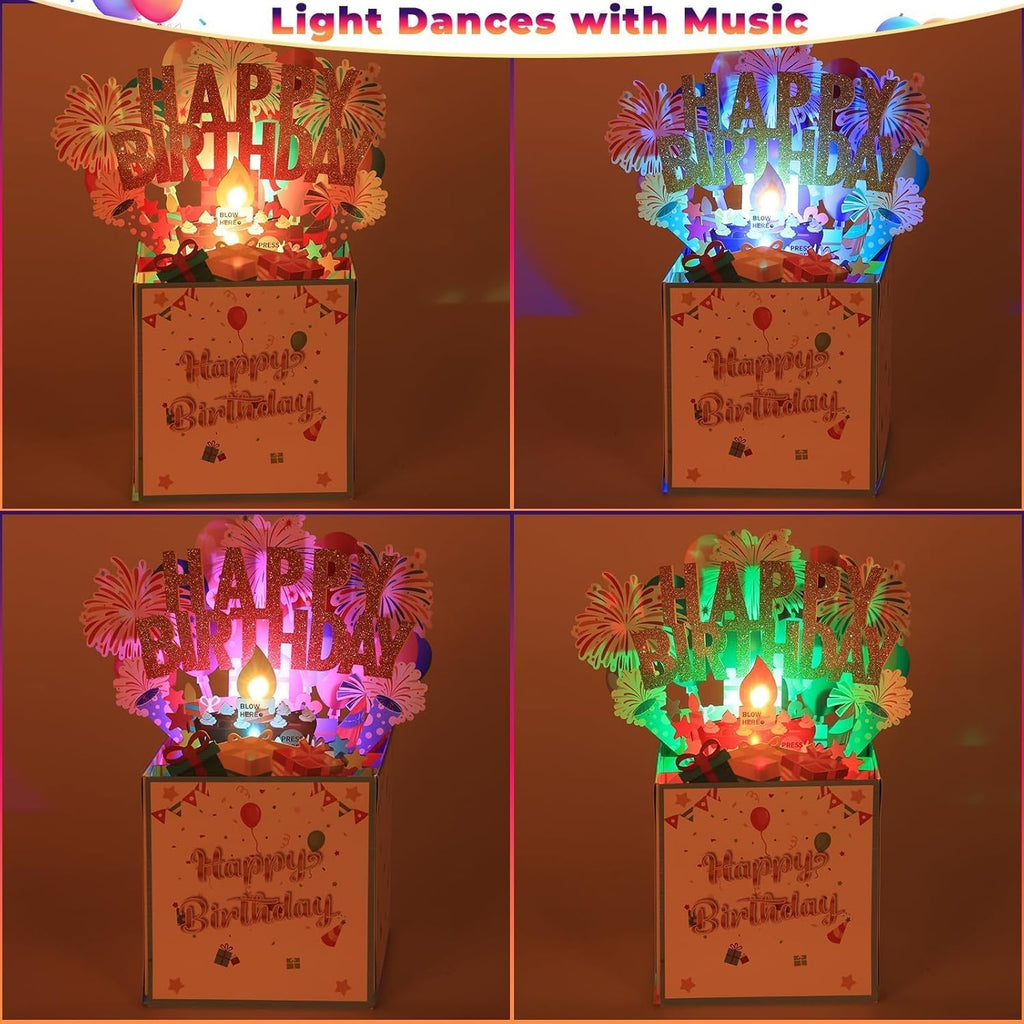 Skiennix Large Pop-Up Birthday Cards - Blowable Lights & Music | 3D Greeting Cards for All Ages
