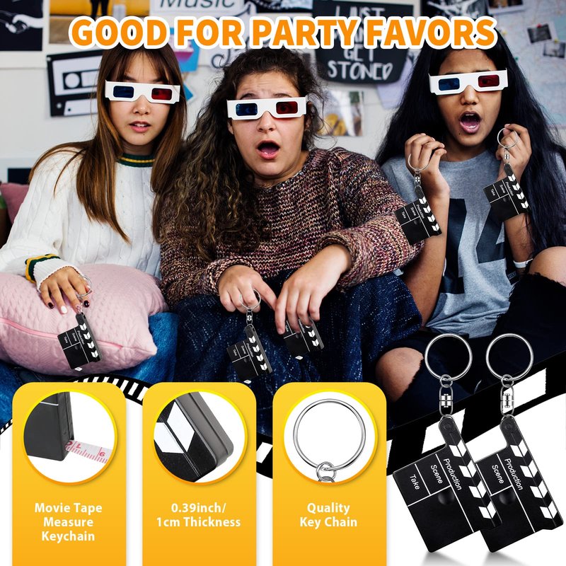 Junkin Movie Night Party Favors Bulk Clapboard Key Chain with Tape Measure Movie Theme Party Favors Night Decorations for Souvenir Prizes(72 Pcs)
