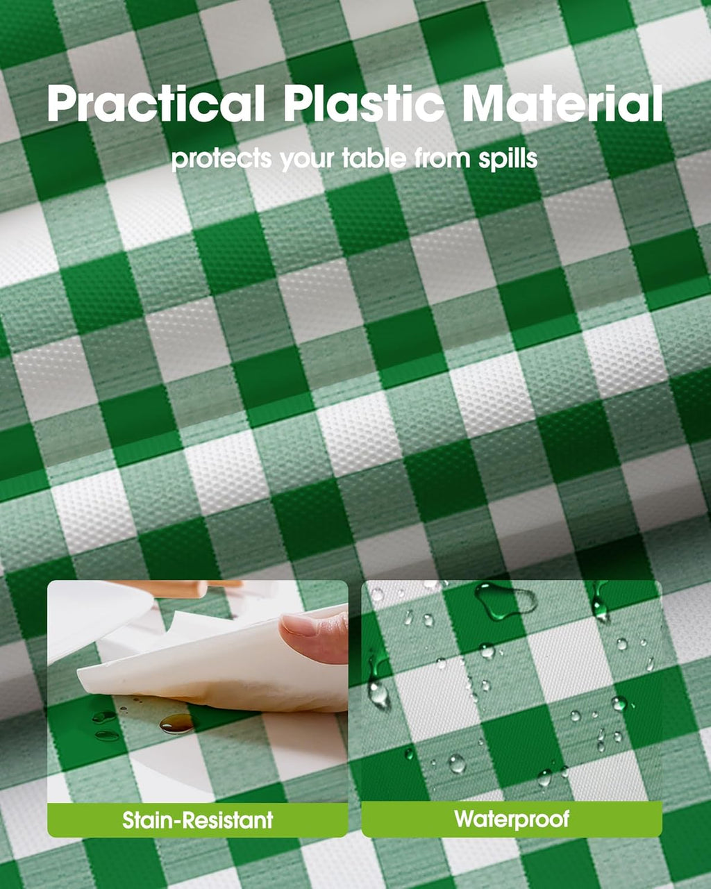 Pureegg Premium Disposable Table Covers - 10 Pack, 54x108 Inch Black for Rectangular Tables | Green Plaid Design
