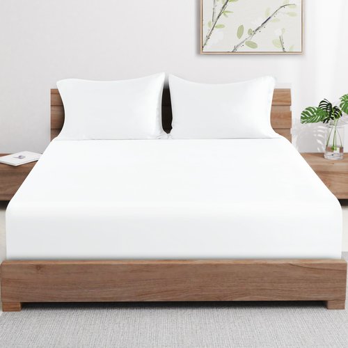 2 Pack Bamboo Viscose Cooling Fitted Sheet Queen Size Only, 400 Thread Count, 16" Deep Pocket Cooling Bottom Sheets for Hot Sleeper, Silky Soft Breathable (Queen, White