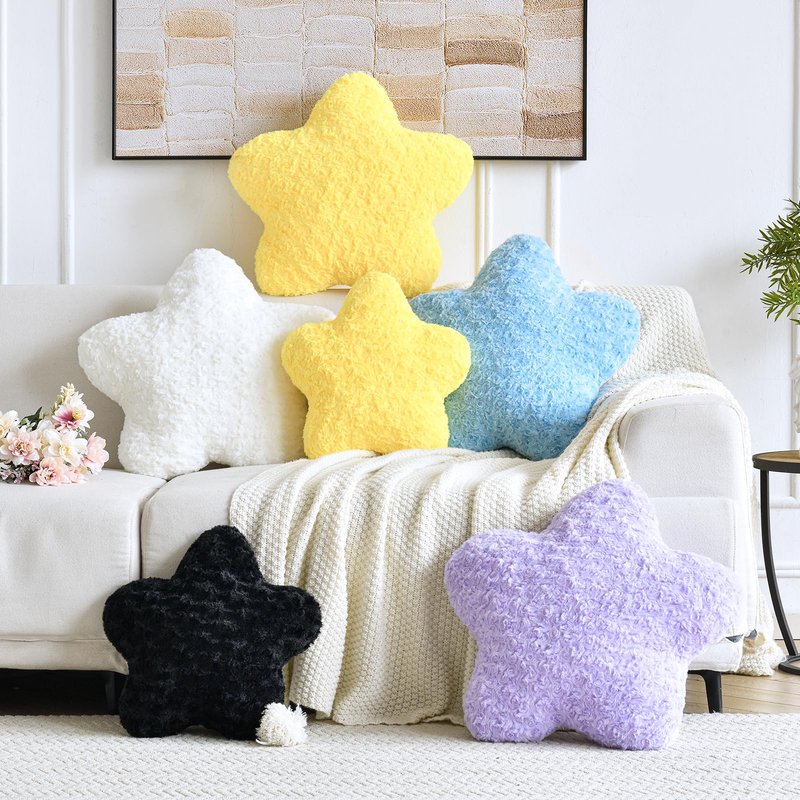 ZCNYCLAM Star Pillow, 14.9" Star Shaped Plush Pillow for Couch Bed Sofa, Cute Decorative Throw Pillows with Soft Faux Fur Room Decor for Bedroom Living Room (Blue)