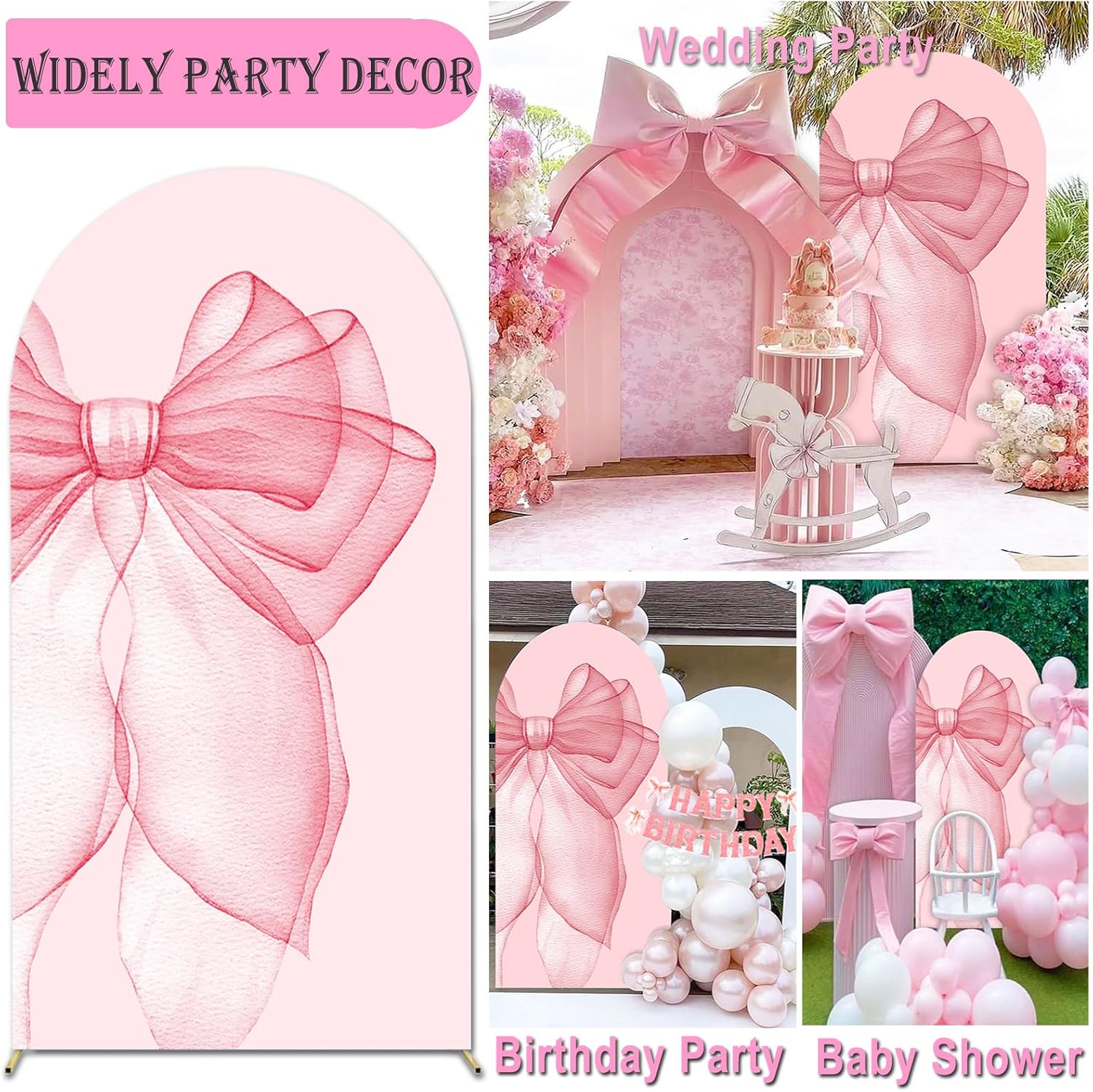 Sensfun Pink Bow Arch Backdrop - 2-Sided Pastel Pink Bowknot Cover for Girls' Birthday & Bridal Showers | 2.6x6ft