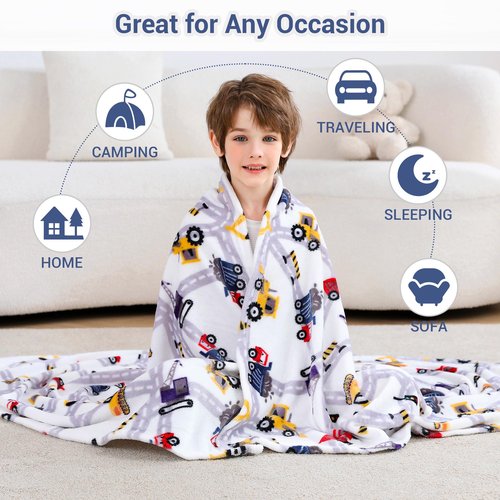Viviland Kids Truck Print Blanket, Soft Warm Lightweight Plush Fleece Throw for Sofa, Chair, Couch, Bed - 50" x 60"