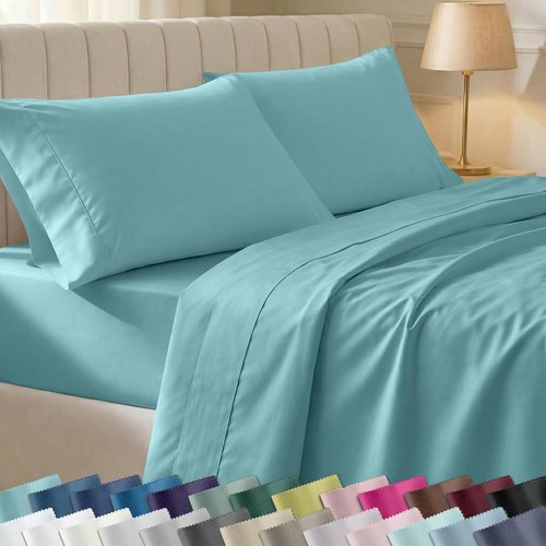 California Design Den Twin Size Cotton Sheets Set - 100% Soft Cotton, 400 Thread Count, Silky Smooth Sateen - Teal