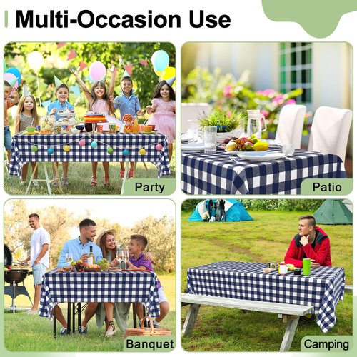 misaya 4 Packs Buffalo Disposable Table Cloth, 54 x 108 Inch Waterproof Plastic Tablecloth, Rectangle Navy and White Checkered Table Covers for Picnic, Birthday, Party